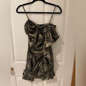 Metallic gold and black cocktail dress with large frill detailing - Zara XS